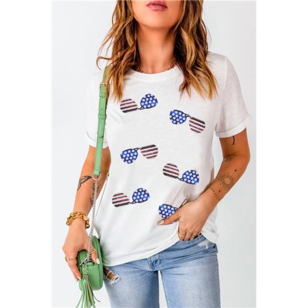 Sequin Round Neck Short Sleeve T-Shirt